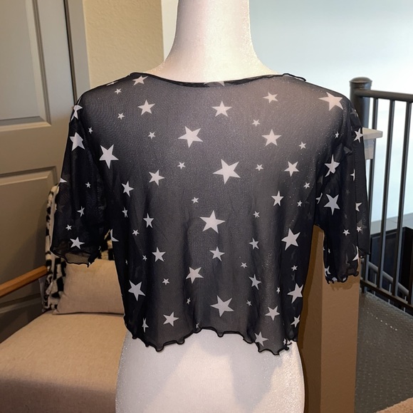 Black and White Stars Sheer See Through Bathing Suit Cover Up - Picture 2 of 3